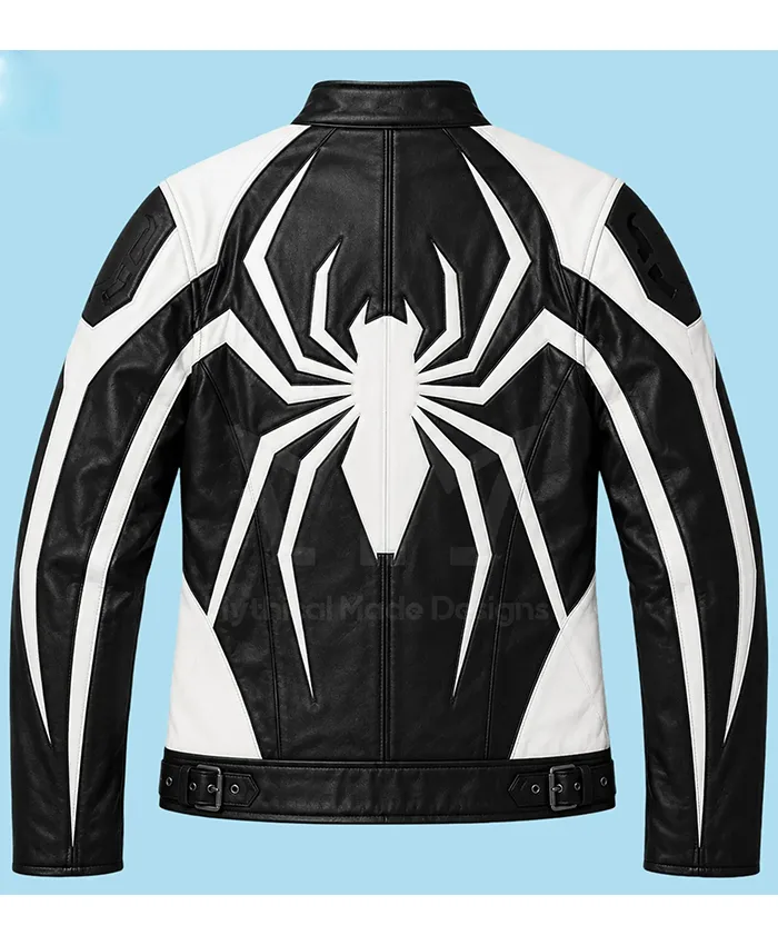 Get Halloween Spider Black and White Leather Moto Jacket