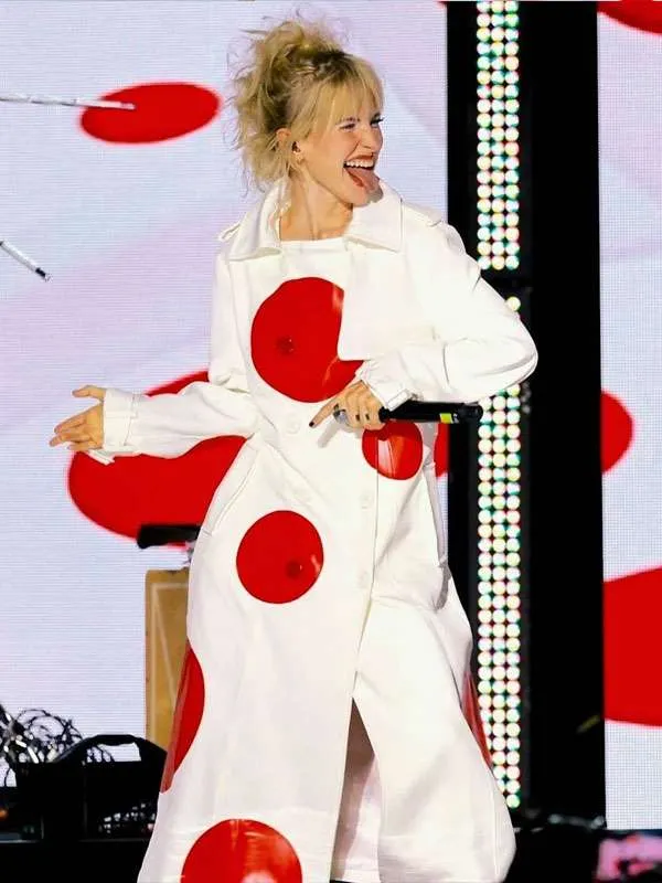 Get Hayley Williams Polka Dot Leather Coat