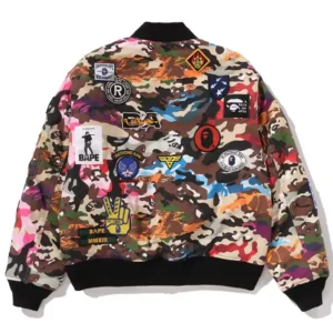 Get Hybrid Camo Multi Badge Padded MA-1 Jacket