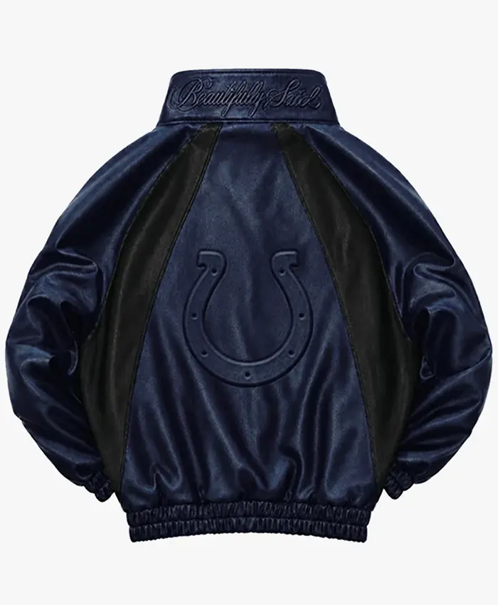 Get Indianapolis Colts Navy Leather Kru Track Jacket
