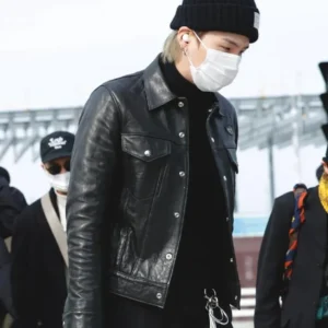 Get Min Yoon-gi BTS Suga Black Leather Jacket