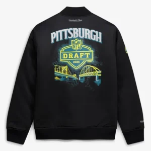 Get NFL Draft 2026 Black Satin Full-Zip Bomber Jacket