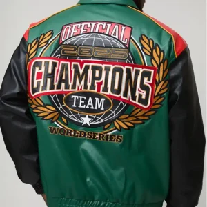 Get Oversized Fit Homme Applique PU Collared Bomber Jacket