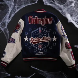 Get Protector Of NYC Navy And Butter Letterman Jacket
