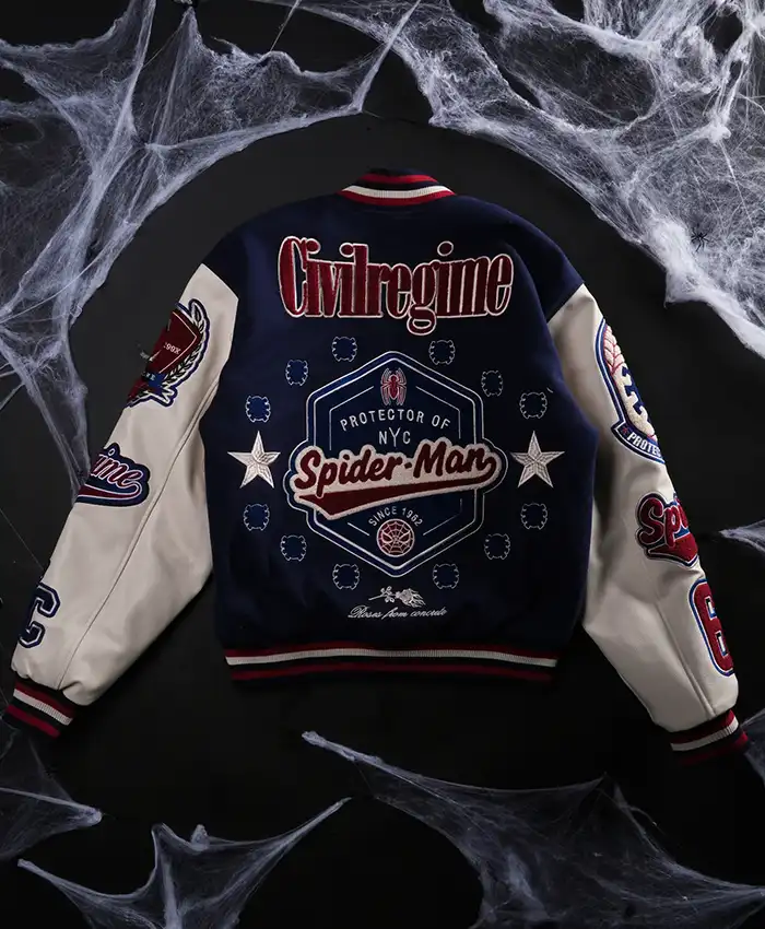 Get Protector Of NYC Navy And Butter Letterman Jacket