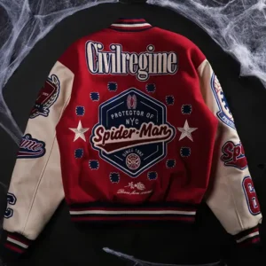 Get Protector Of NYC Red And Sand Letterman Jacket