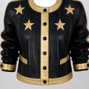 Get Retro 90s Black and Gold Star Patches Jacket