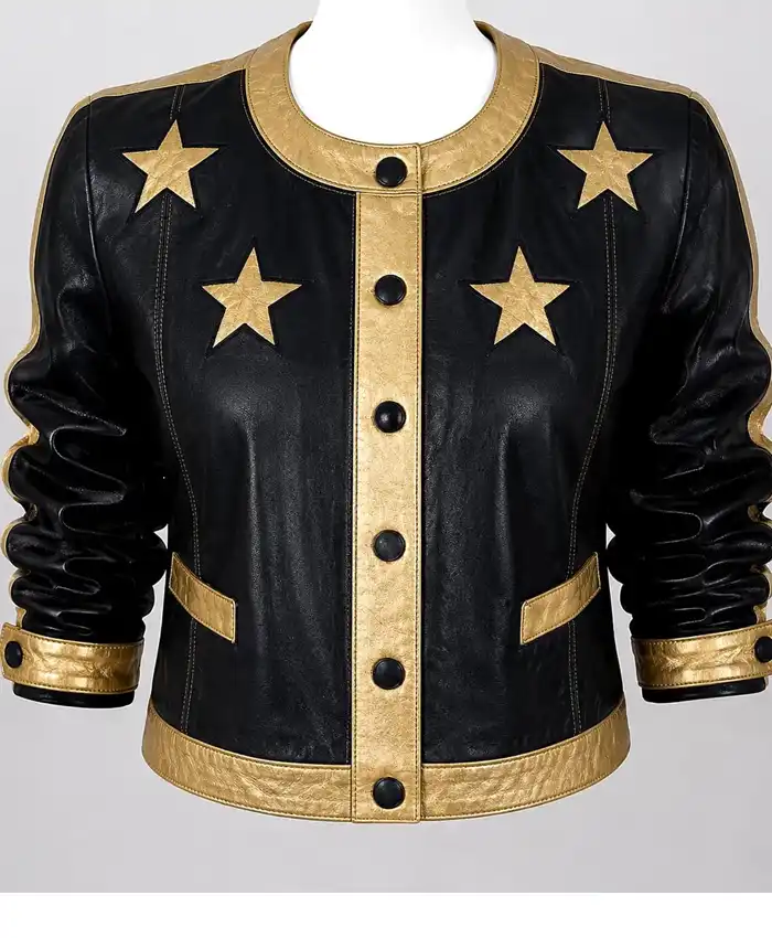 Get Retro 90s Black and Gold Star Patches Jacket
