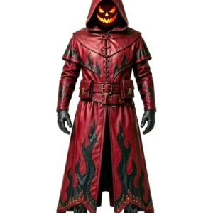 Gothic Cosplay Red Leather Halloween Duster Coat