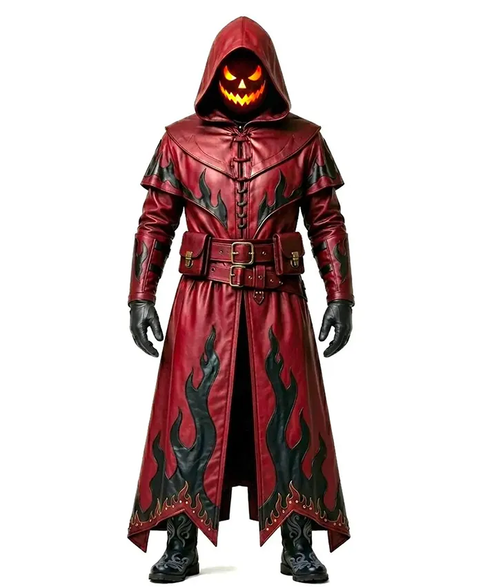 Gothic Cosplay Red Leather Halloween Duster Coat
