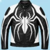 Halloween Spider Black and White Leather Moto Jacket
