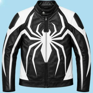 Halloween Spider Black and White Leather Moto Jacket