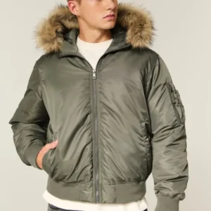 order now Hollister Faux Fur Hooded Bomber Jacket