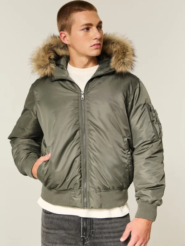order now Hollister Faux Fur Hooded Bomber Jacket