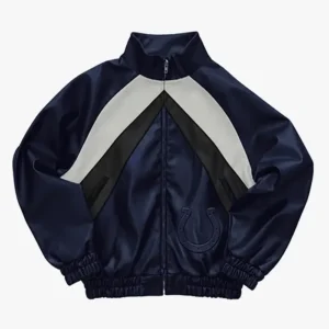 Indianapolis Colts Navy Leather Kru Track Jacket