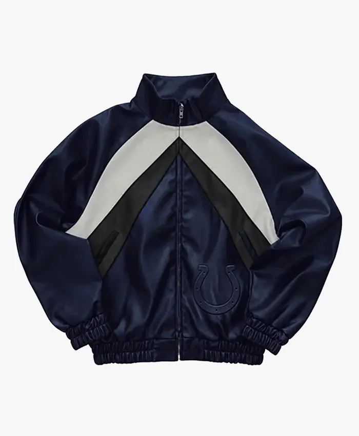 Indianapolis Colts Navy Leather Kru Track Jacket