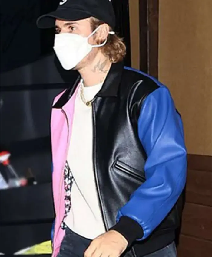 Justin Bieber Tricolor Leather Bomber Jacket