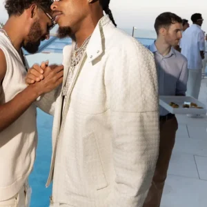 Justin Jefferson White Party 2026 White Leather Jacket For Sale