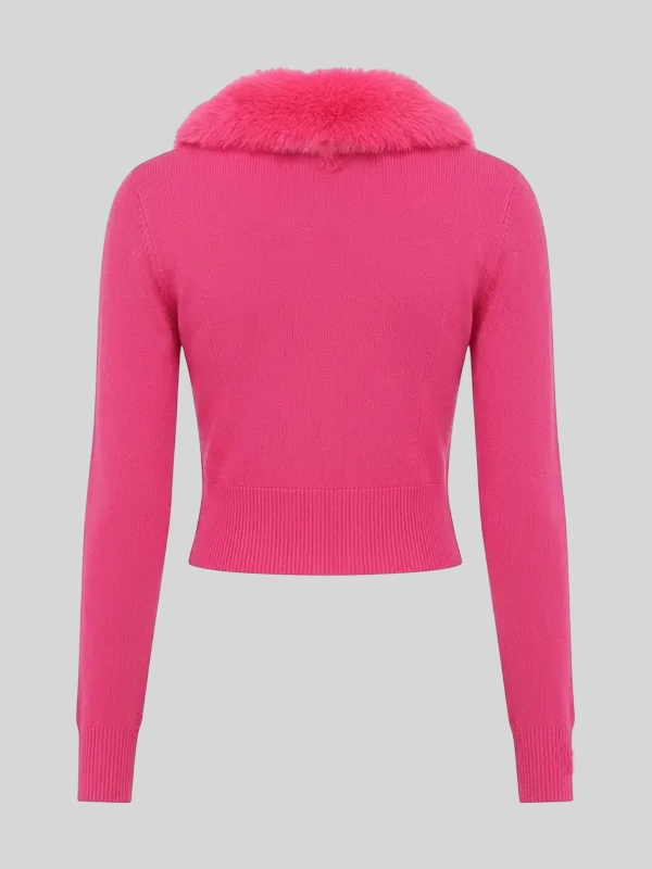 Lexi Minetree Pink Fur Collar Cardigan