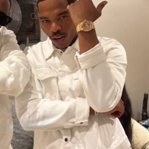 Lil Baby Michael Rubin White Party 2026 White Denim Jacket For Sale