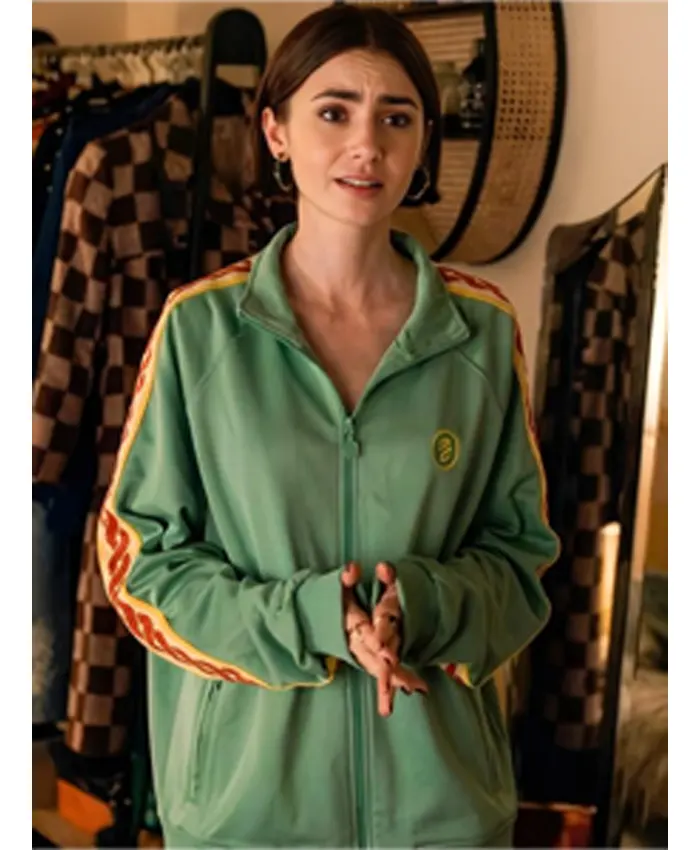 Lily Collins Emily In Paris S05 Green Track Jacket