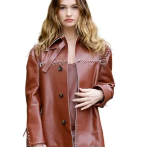 Lily James Tods FW26 Brown Leather Jacket