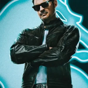 Mortal Kombat II Johnny Cage Black Leather Jacket For Sale