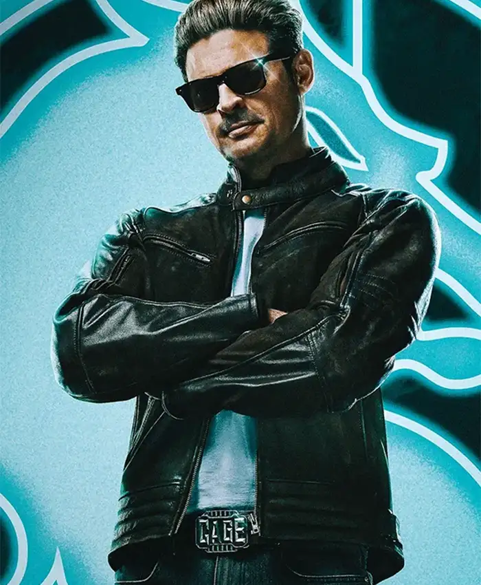 Mortal Kombat II Johnny Cage Black Leather Jacket For Sale