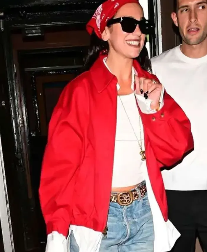 NYC 2026 Dua Lipa Red Jacket