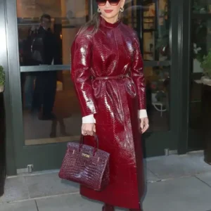 NYC 2026 Jennifer Lopez Burgundy Crocodile Coat Shop Now