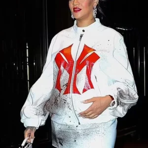 NYC Rihanna White Bomber Jacket