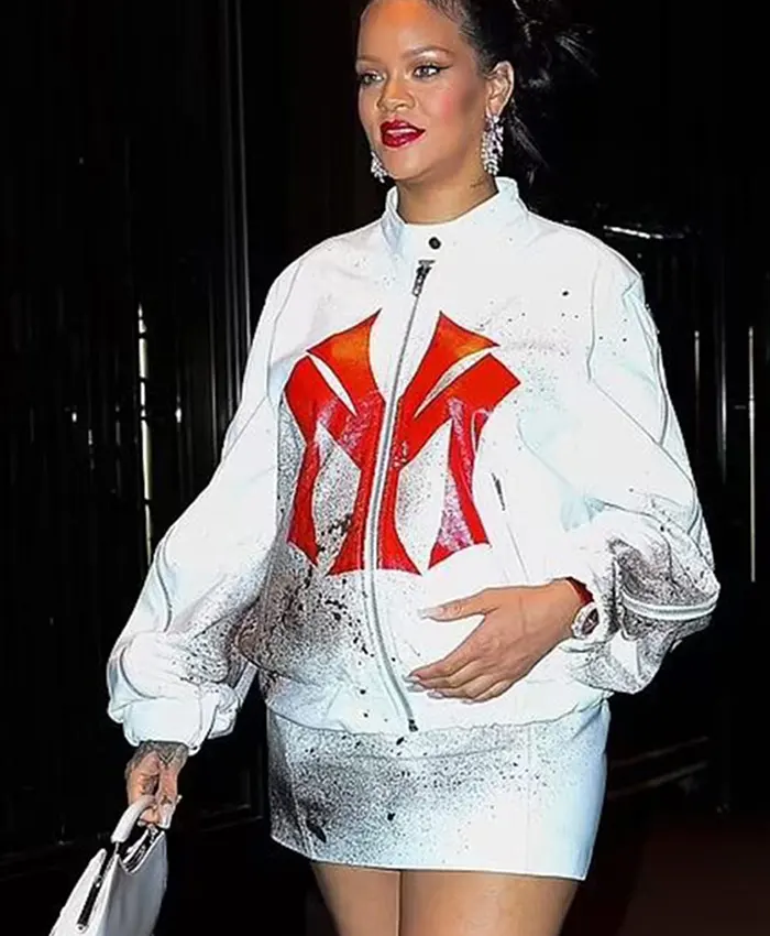 NYC Rihanna White Bomber Jacket