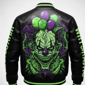 Neon Skull Streetwear Punk Leather Varsity Jacket Shop Now