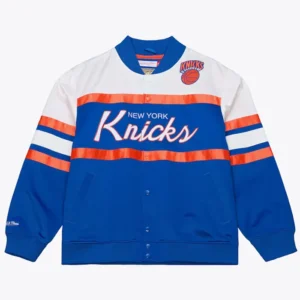 New York Knicks Mitchell & Ness Royal Hardwood Head Coach Satin Jacket