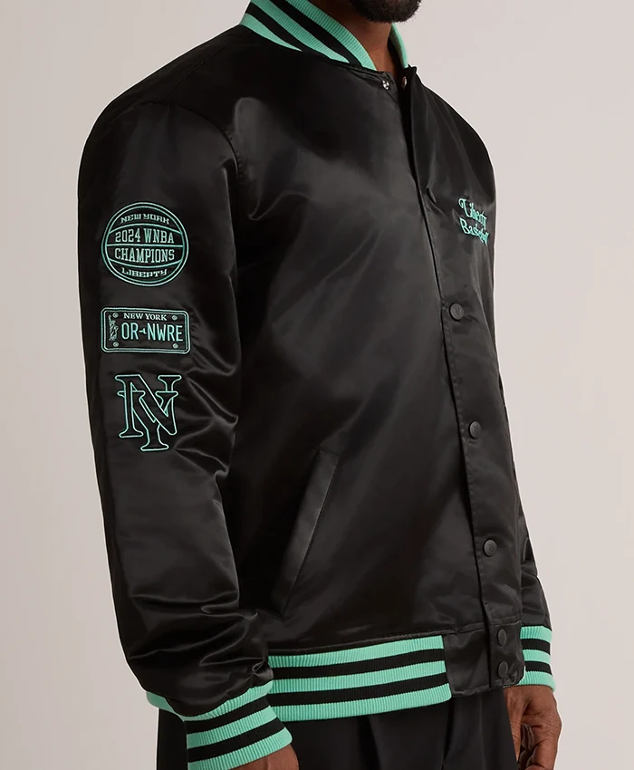 New York or Nowhere Liberty Twin Flame Varsity Jacket For Sale
