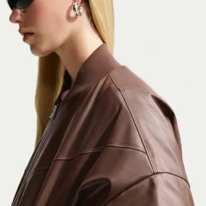 Nike Brown Leather Bomber Jacket for sale
