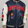 Oversized Fit Badge Applique PU Bomber Jacket