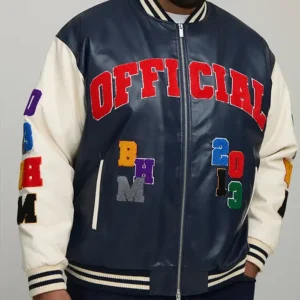 Oversized Fit Badge Applique PU Bomber Jacket