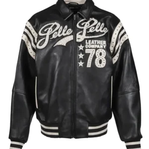 Pelle Pelle Encrusted Black Leather Varsity Jacket