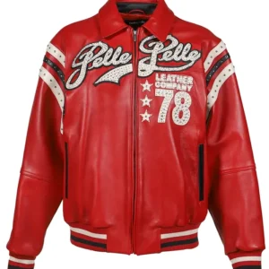 Pelle Pelle Encrusted Red Leather Varsity Jacket