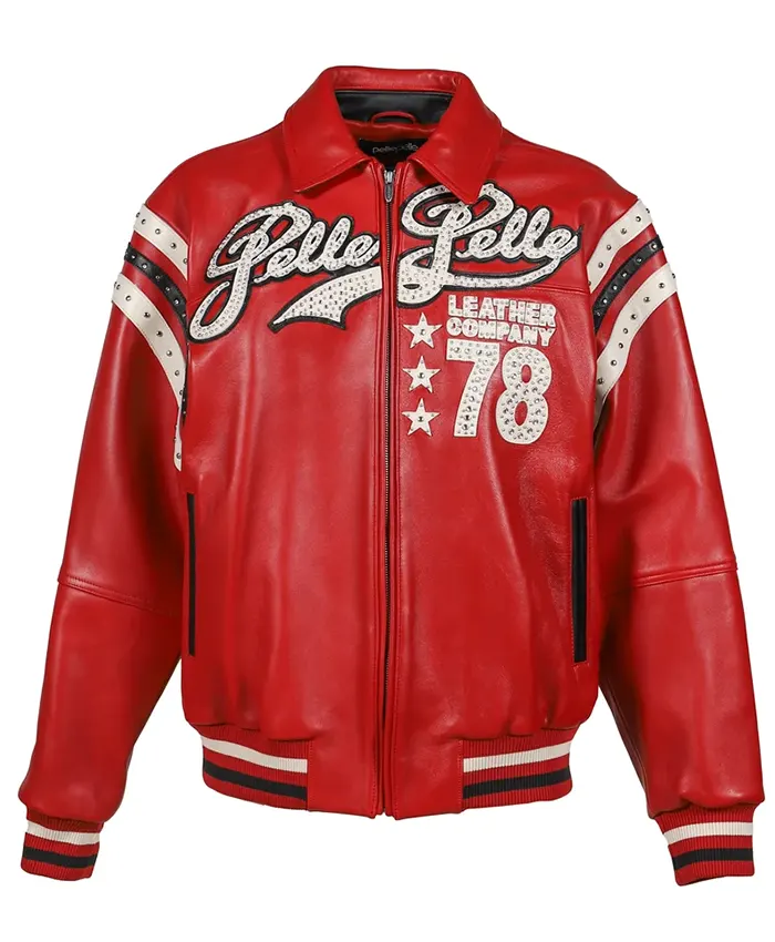 Pelle Pelle Encrusted Red Leather Varsity Jacket