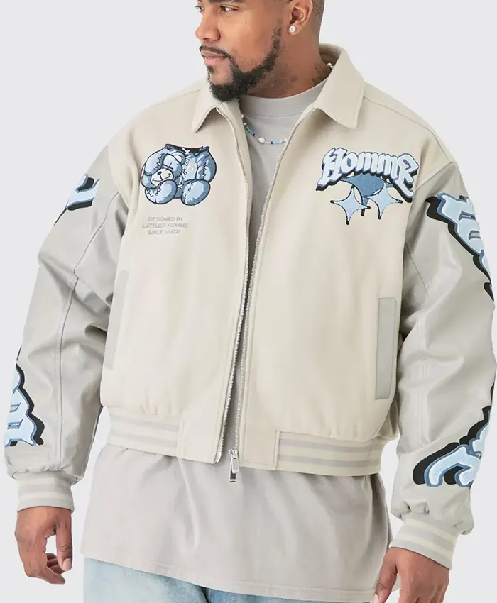 Plus Boxy Teddy Applique Bomber Jacket