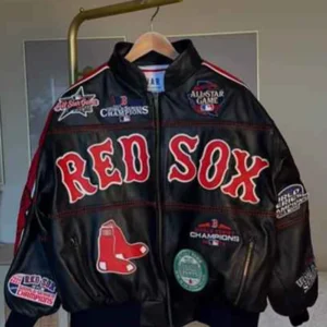 Red Sox Black Leather Bomber Jacket