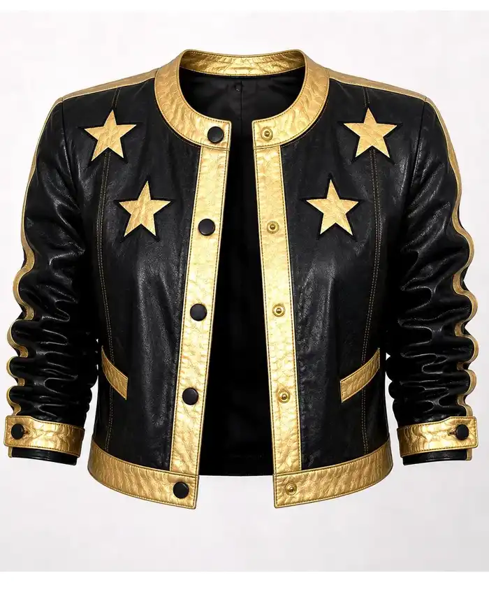 Retro 90s Black and Gold Star Patches Jacket