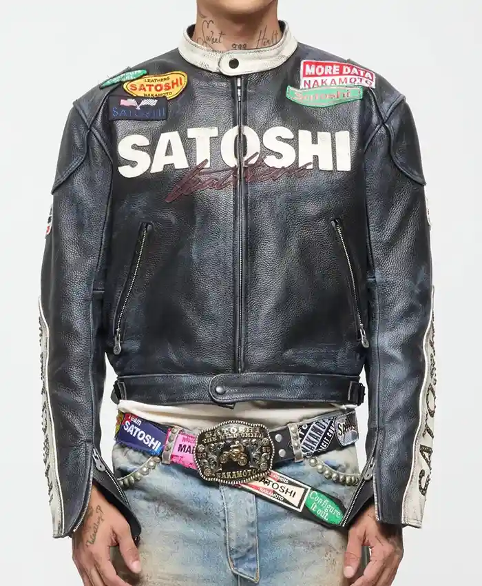Satoshi Nakamoto Black Leather Moto Jacket