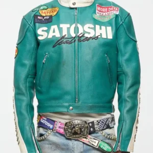 Satoshi Nakamoto Green Leather Moto Jacket