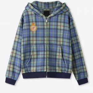 Shinzo Turquoise Plaid Zip Up Hoodie