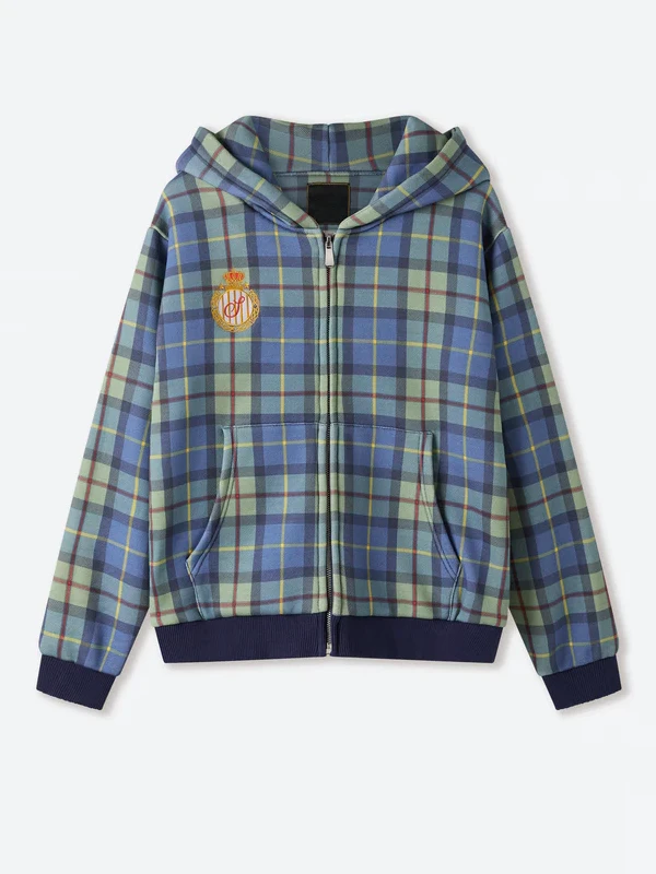 Shinzo Turquoise Plaid Zip Up Hoodie