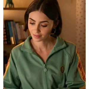 Shop Lily Collins Emily In Paris S05 Green Track Jacket