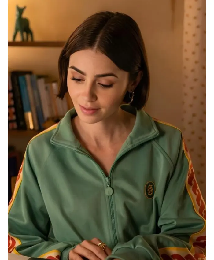 Shop Lily Collins Emily In Paris S05 Green Track Jacket
